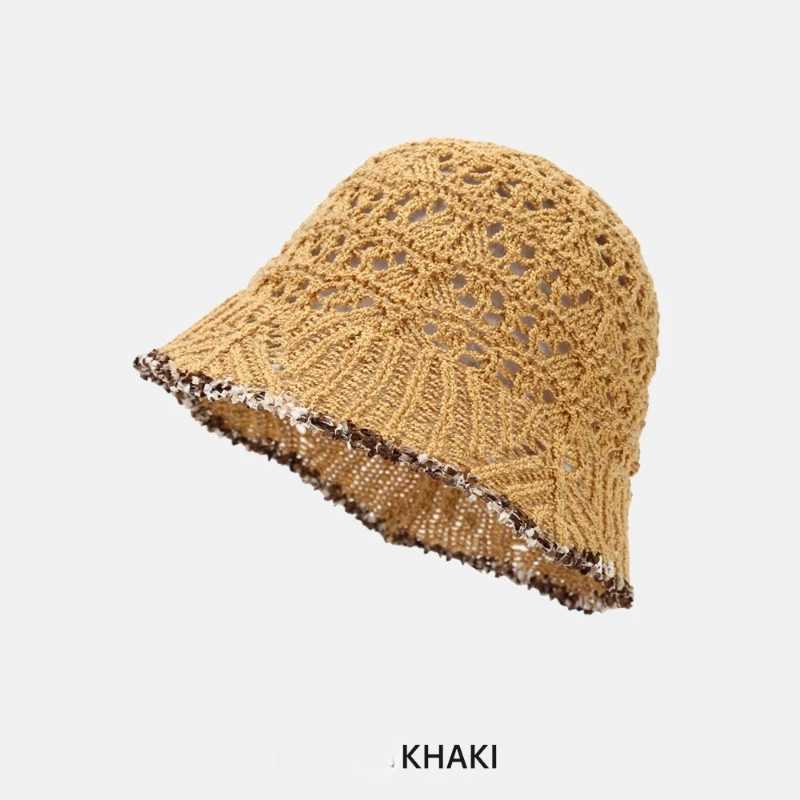 2024 New Hollow Woven Dome Lace Basin Cap Spring and Summer Leisure Fisherman Hat Outdoor Sun Visor Luxury Bucket Hat Y250707