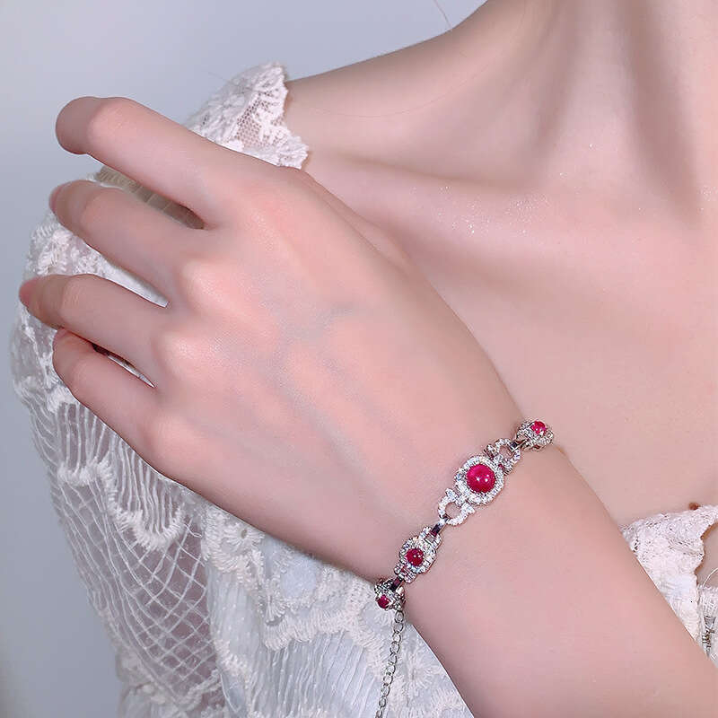 Tourmaline Imitation Blood Red Royal Blue Colorful Gemstone Bracelet Bangle Women's Jewelry Ddb