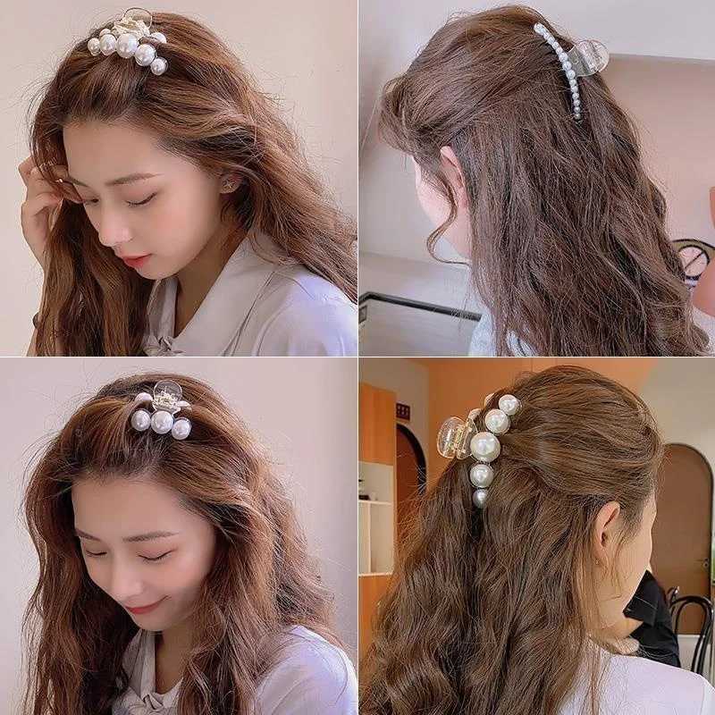 Vintage Pearl Clips Set Large Claw Korean Ponytail Big Barrettes Jaw Hairpins For Women Hair Accessories Hairgrip Gift Y250707
