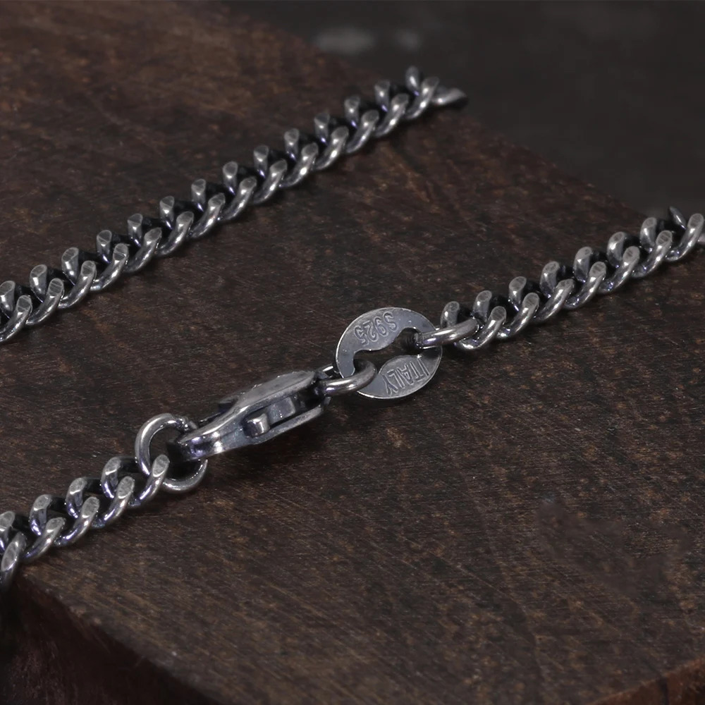 S925 Sterling Silver 2.5mm Whip Rope Mens Necklace Punk Rock Cool Fashion Long Necklace Jewelry 250702