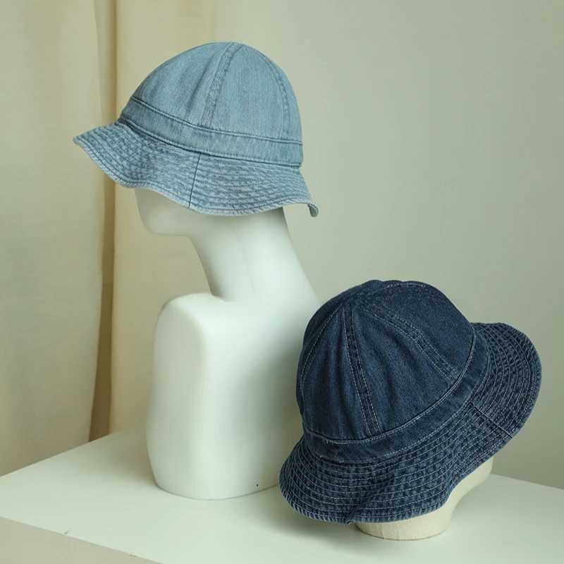 Japanese Retro Simple Dome Denim Basin Caps for Women Spring and Summer Travel Casual Versatile Sunscreen Bucket Hats Men Y250707