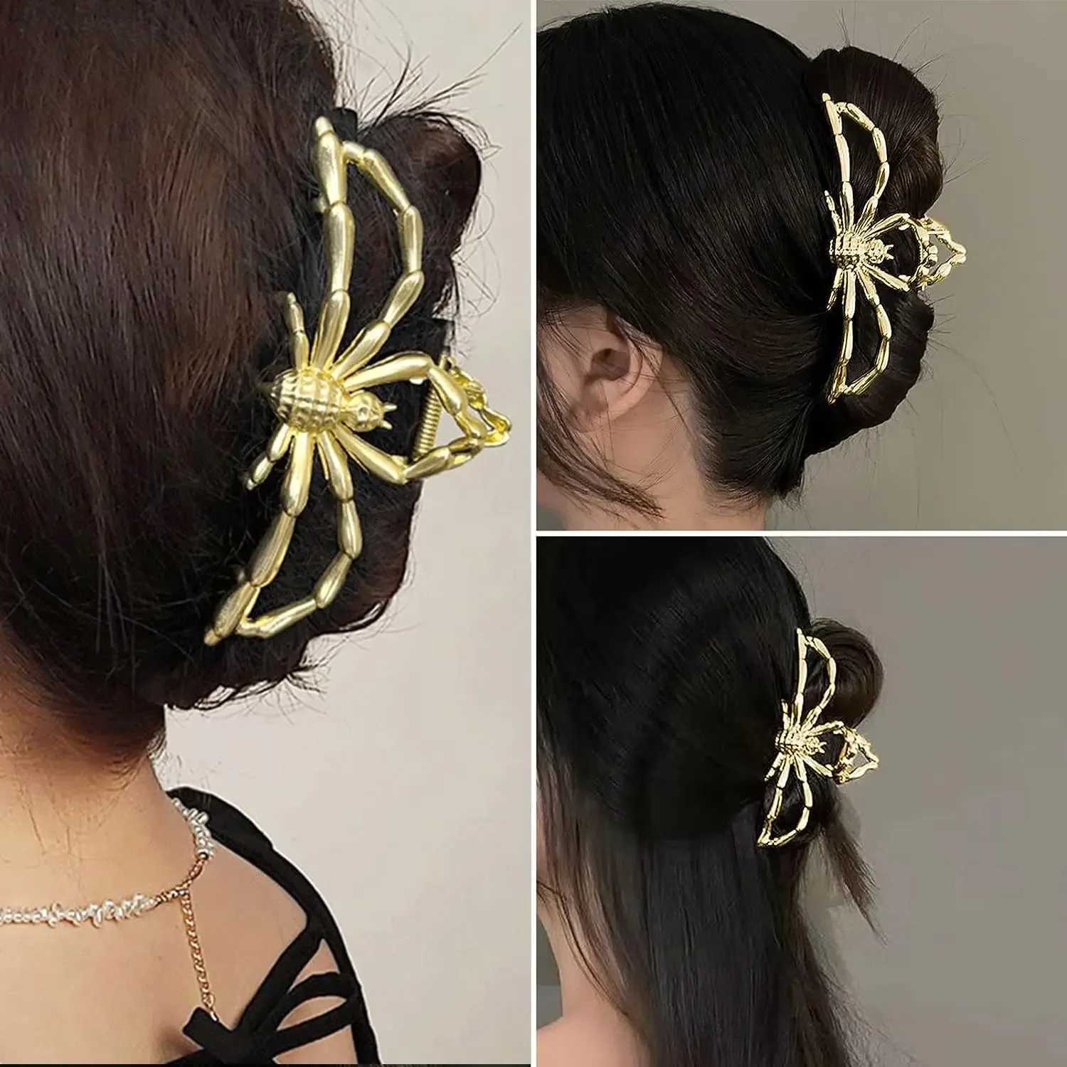 Hip Hop Halloween Spider Skeleton Hair Claw Clips for Women Jewelry Accessories Black Silver Gold Big Barrette New Headwear Y250707