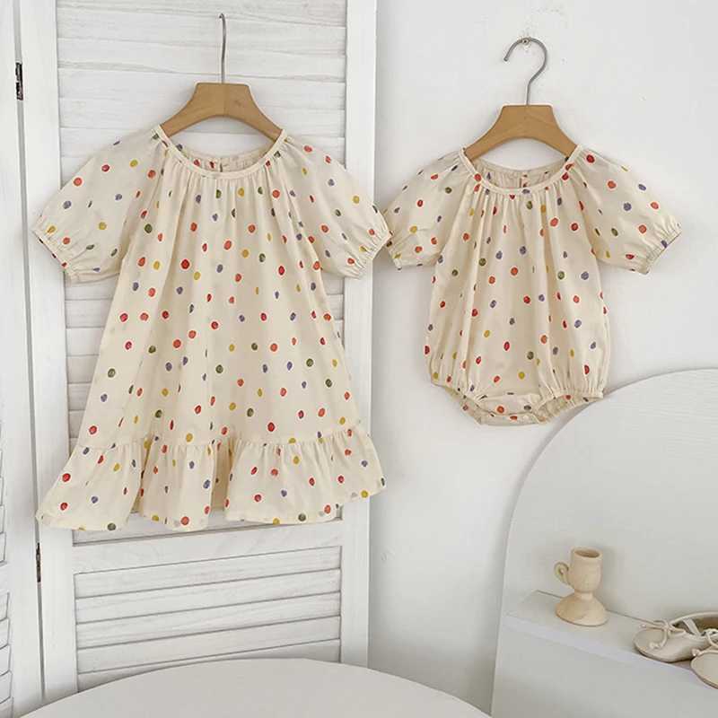 New Girls Puff Sleeve Dress Summer Cute Colored Dots Printed Princess Dress Toddler Kids Clothes 2-6Y Ruffled Collar Clothing R250707
