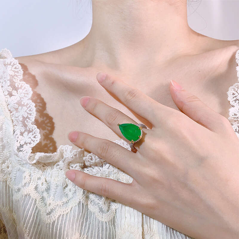 Autumn Winter New Style Paraiba Zircon Ring Open Emerald Simple Luxury 88B
