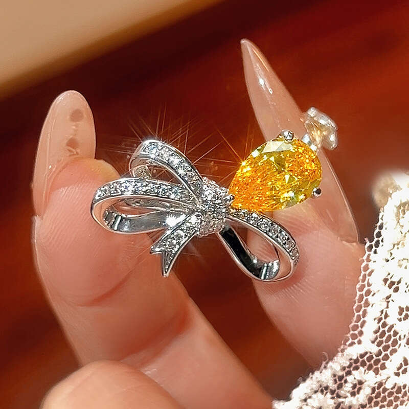 New Eco-Friendly Copper Ring For Women Bowknot Style Inlaid With Zircon Light Luxury Jewelry High-End Fashion 622
