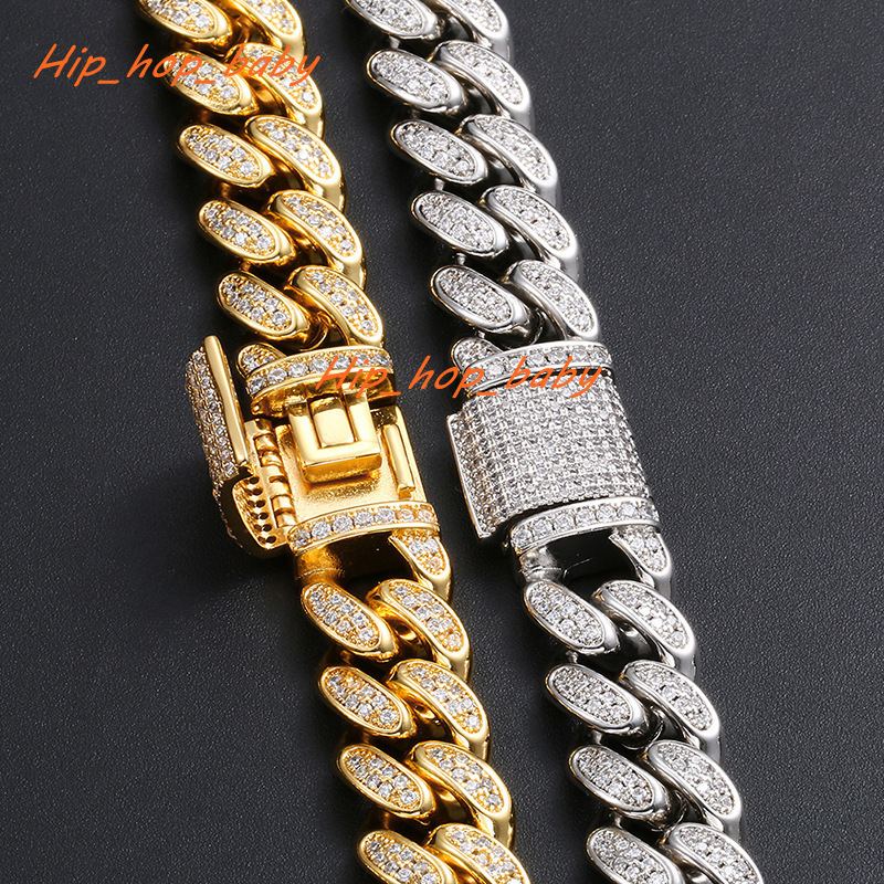 12mm Latest Trendy Moissanite Cuban Link Chain Gold Color Diamond Iced Out Cuban Necklace Hip Hop Silver S925 Cuban Chain