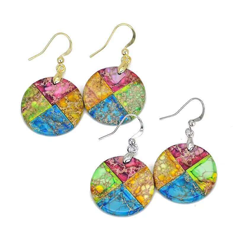 Round Imperial Hanging Bohemian Elegant Mixed Color Stone Earrings