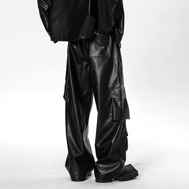 TFETTERS Hip Hop Fashion Leather Pants Mans 2025 Multi Pocket Baggy Mens Cargo Trousers Punk Vintage Clothes Men 250704