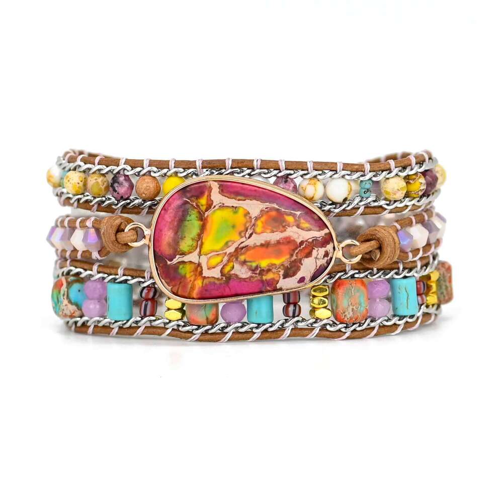 Bohemian Mixed Color Imperial Irregular Natural Stone 3-Layer Charm Bracelet Out of Stock