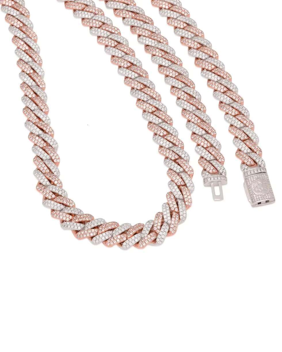Rose Gold Luxury Fully Iced Moissanite Diamond Cuban Link Chain VVS Studded Diamond Tester Check Silver Jewelry
