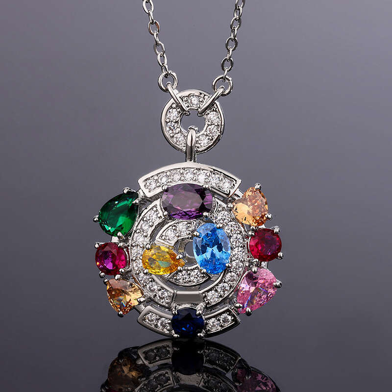 Gem Pendant Light Imitation High Carbon Dia Crystal Colorful Tourmaline Ring Necklace Zircon Women's 907
