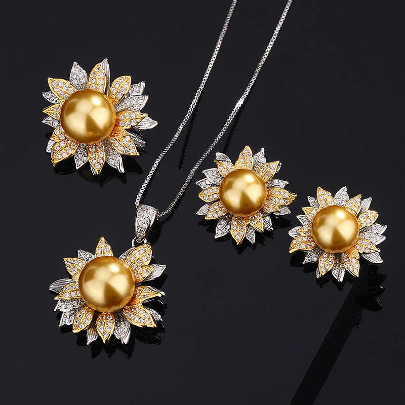 Set Jewelry Imitation Natural Pendant Ring S Sier Needle Earrings Pearl Two-Tone Electroplating Women 616