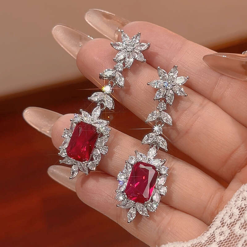 New Set Jewelry Earrings Ring Accessories For Women Colorful Gem Square Red Blue Fashion 021