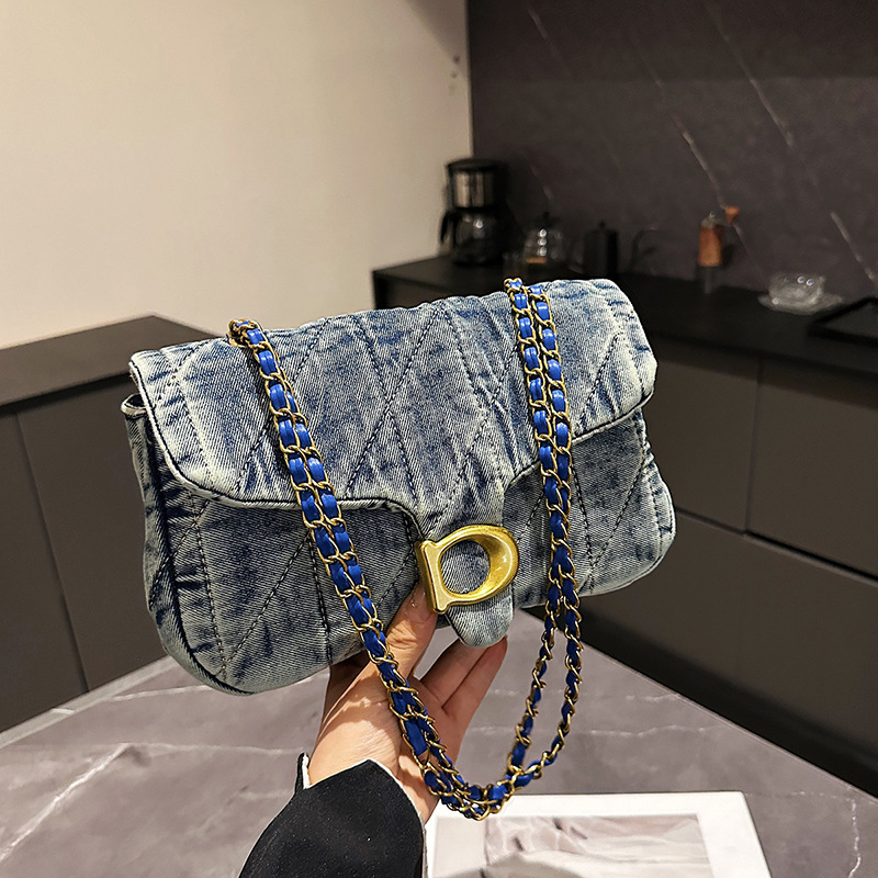 Designer High-End Denim Underarm for Women 2025 New Style Elegant Versatile Chain Fashion Shoulder Crossbody Light Luxury Women's Bag