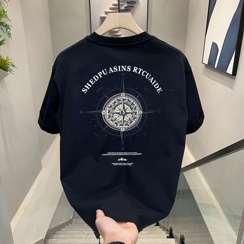 free shipping for man A trendy brand of pure cotton men's printed short-sleeved T-shirt, a new summer fashion and versatile round-neck T-shirt at