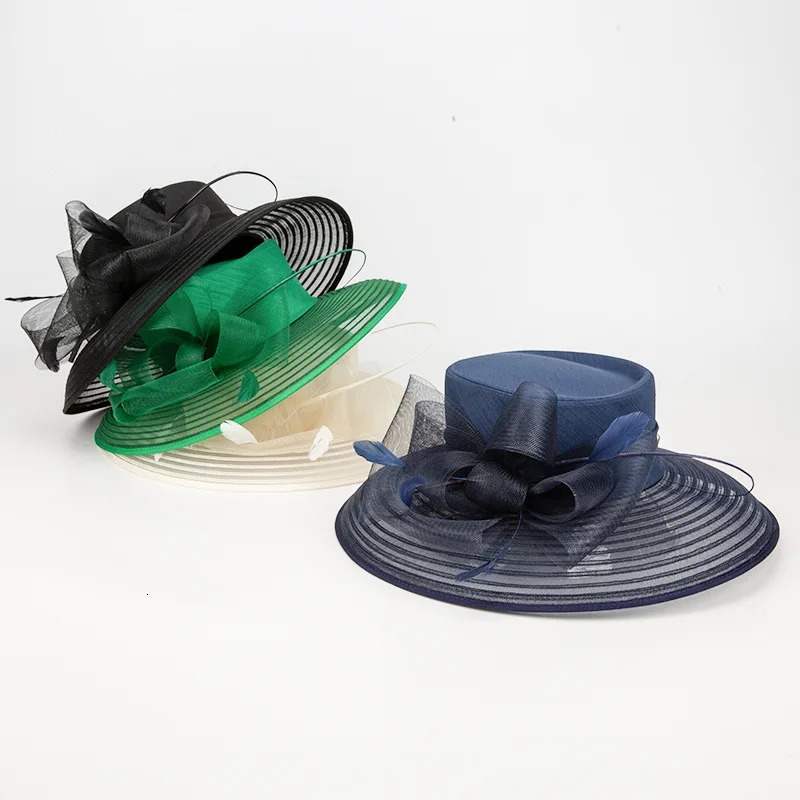 Green Cocktail Satin Cloth Hat Elegant Pography Hats Chain Fashion Formal Masquerade Flower Wedding Top Female Women 250707