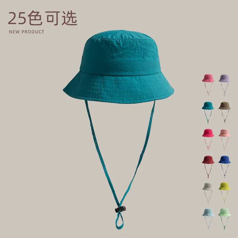 Ins Solid Color Casual Bucket Hats for Men and Women with Summer Thin Quick-drying Sun Protection Versatile Drawstring Brim Hat Y250707