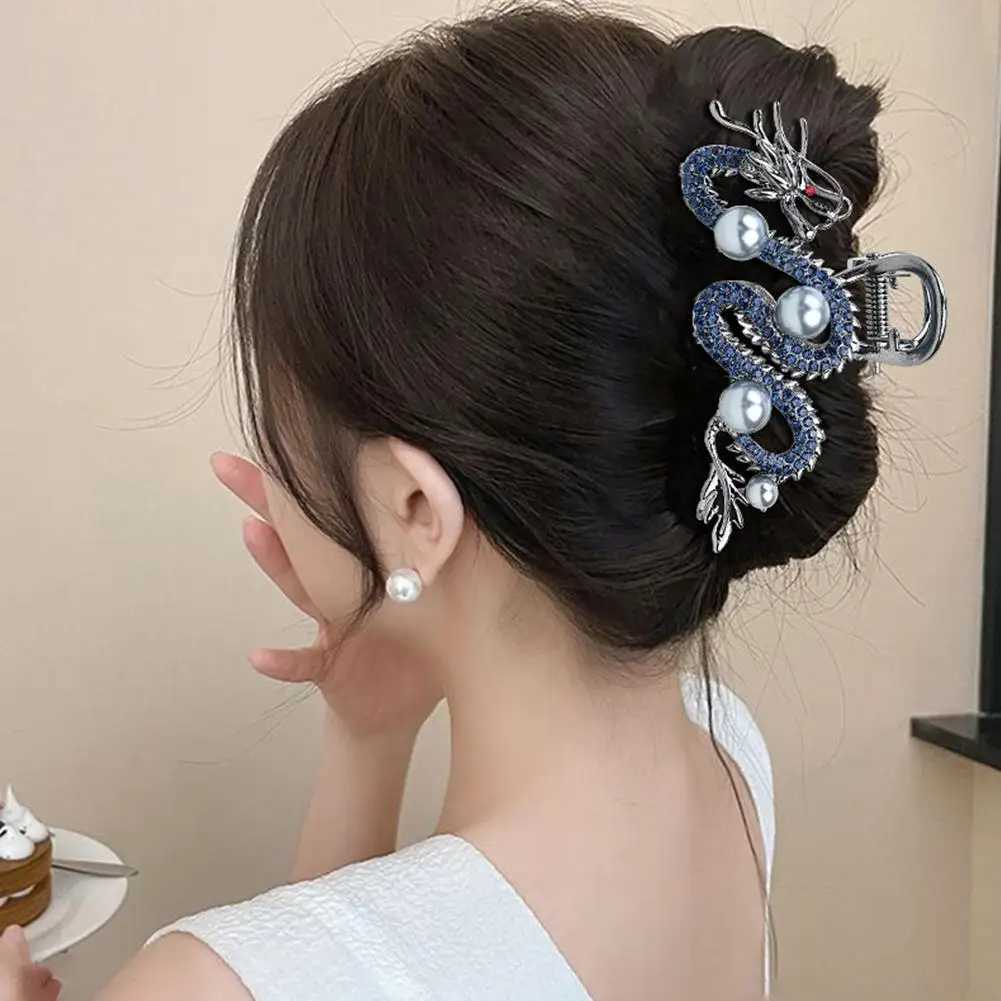 Blue Dragon Hairpin With Pearl Hair Claw Women Simple Hair Claw Hairpin Shark Clip Fashion Temperament Simple Hair Accessories Z250707