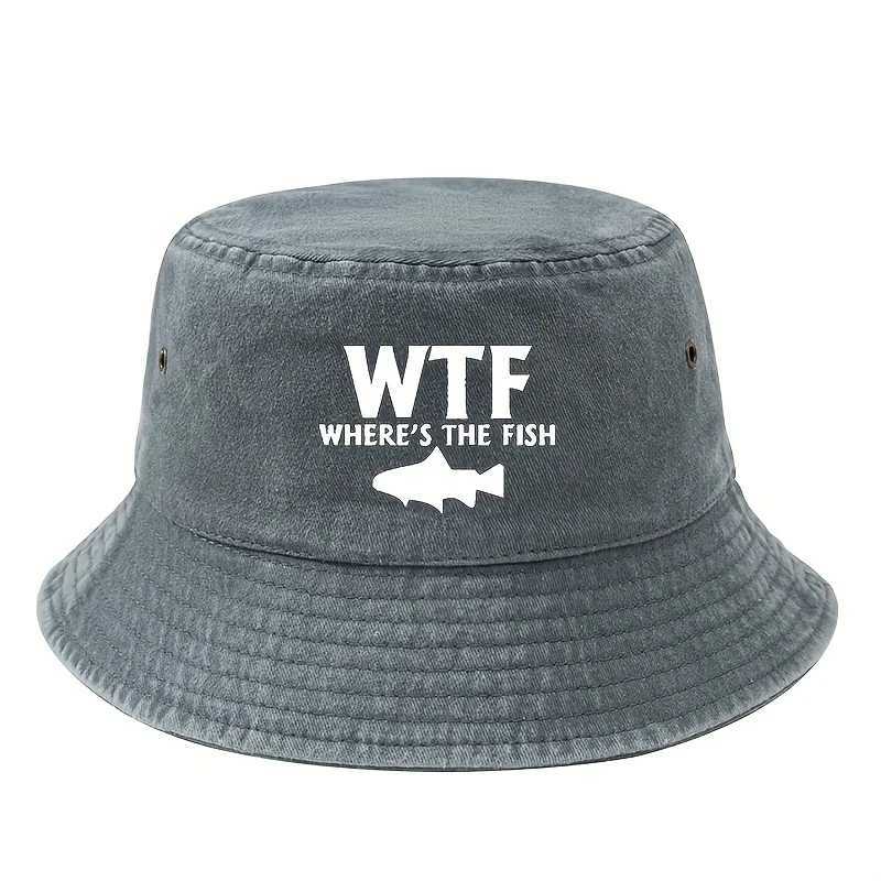 Male and female outdoor fishing fisherman hat WHERES THE FISH print lightweight sun hat camping leisure bucket hat. Y250707