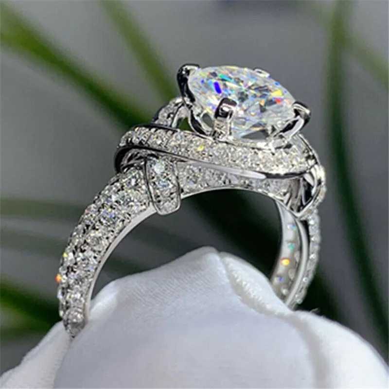 925 Sterling Silver Rings Full Paved Cubic Zirconia Luxury Engagement Wedding Rings Anniversary Party Elegant Female Jewelry XJ250707