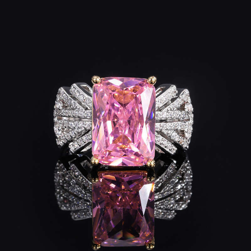 Pink Zircon For Women, Para Green With Inlaid Zircon, Square Ring Band 730