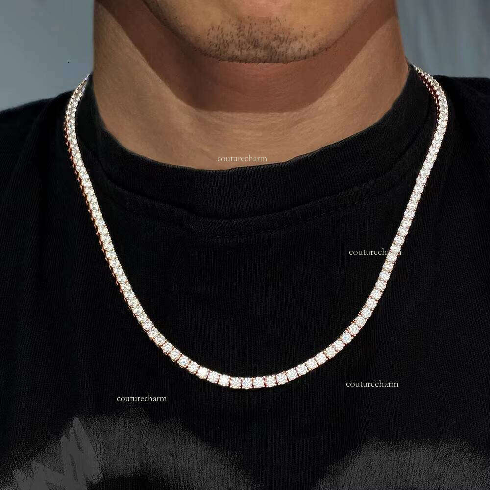 Moissanite Tennis Chain Women's VVS Ice Lab Men's Necklace White Gold Plated Sterling Sier