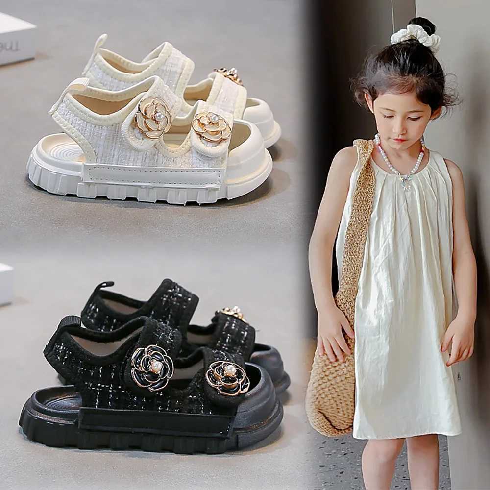 Korean Style Summer Sandals for Girls Luxury Pearl Flower Childrens Beach Shoes Ergonomics Soft-soled Kids Girls Sandals R250707