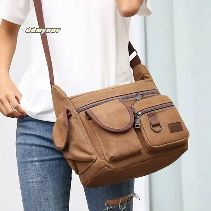 Heren Casual Sling Bag Messenger Crossbody Schouder Unisex Reizen Outdoor Vintage Tassen ddmynov