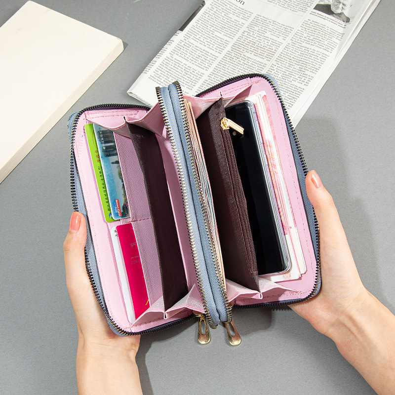Free shipping designer Double Zipper Wallet for Women Long Style New European and American Design Large Capacity Double Layer Money Clip Printed Clutc