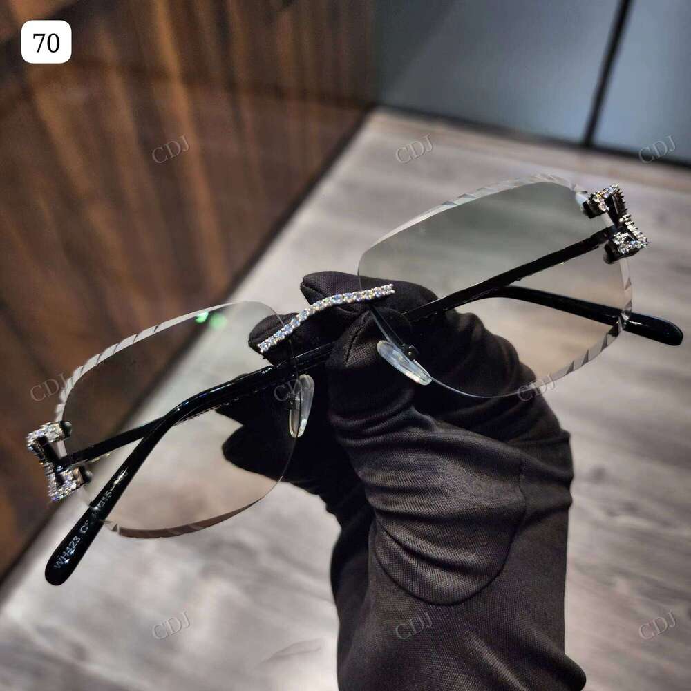Fashion Luxury Sunglasses VVS1 Silicon Stone Stainless Steel Gray Colorful Sad Square Shape Unisex Glasses