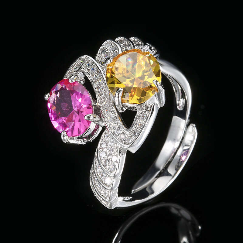 Huayoumei Jewelry Ring Accessories Red And Yellow Diamond Twin Stone Style Light Luxury High-End Women's Fashion D92