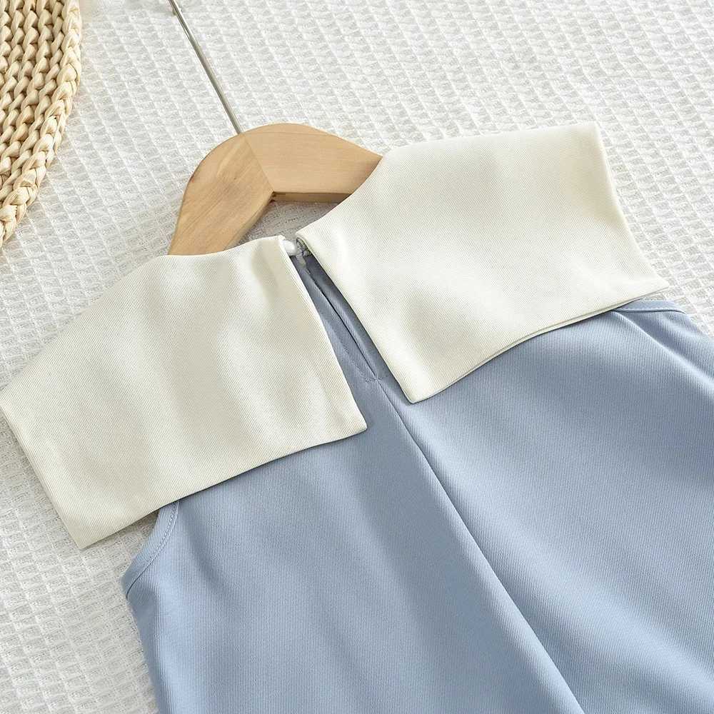 Summer Girls Korean Version Bow Turn-down Collar Sleeveless Princess Dress 1 Pc for Kids 2-7 Years Daily Casual Wear R250707
