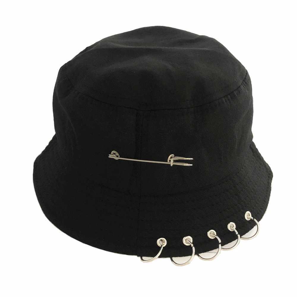 XaYbZc Solid Color Iron Pin Rings Personality Bucket Hat For Unisex Women Men Cotton Fishermen Cap Factory Sells Directly Y250707