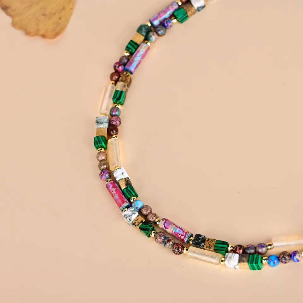 Bohemian Double-Layer Beaded Handmade Jewelry with Malachite Imperial Jasper Stone Necklace