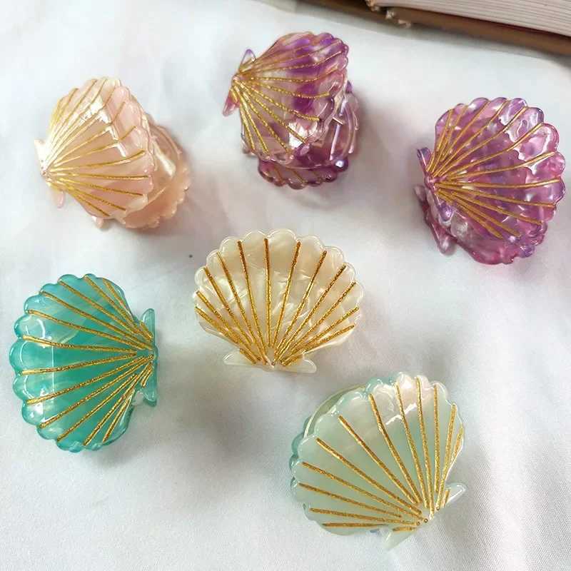 New Small Seashells Hair Claw French Style Minimal Line Design Seaside Acrylic Hair Claw Clips Hair Accessories for Women Girls Y250707