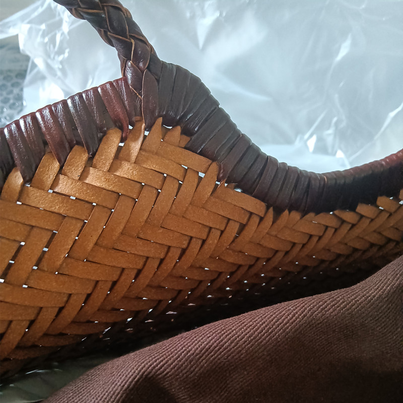 Fashion Leather Handbags Women's Leather Weaving Casual Shopping Bag Vintage Basket Tote Purse Cowhide Cross Shopping bag