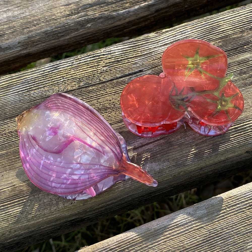 New Design Acrylic Lettuce Onion Tomato Shape Hair Clip Claw For Women Girls Creative Funny Printed Geometric Hair Accessories Y250707