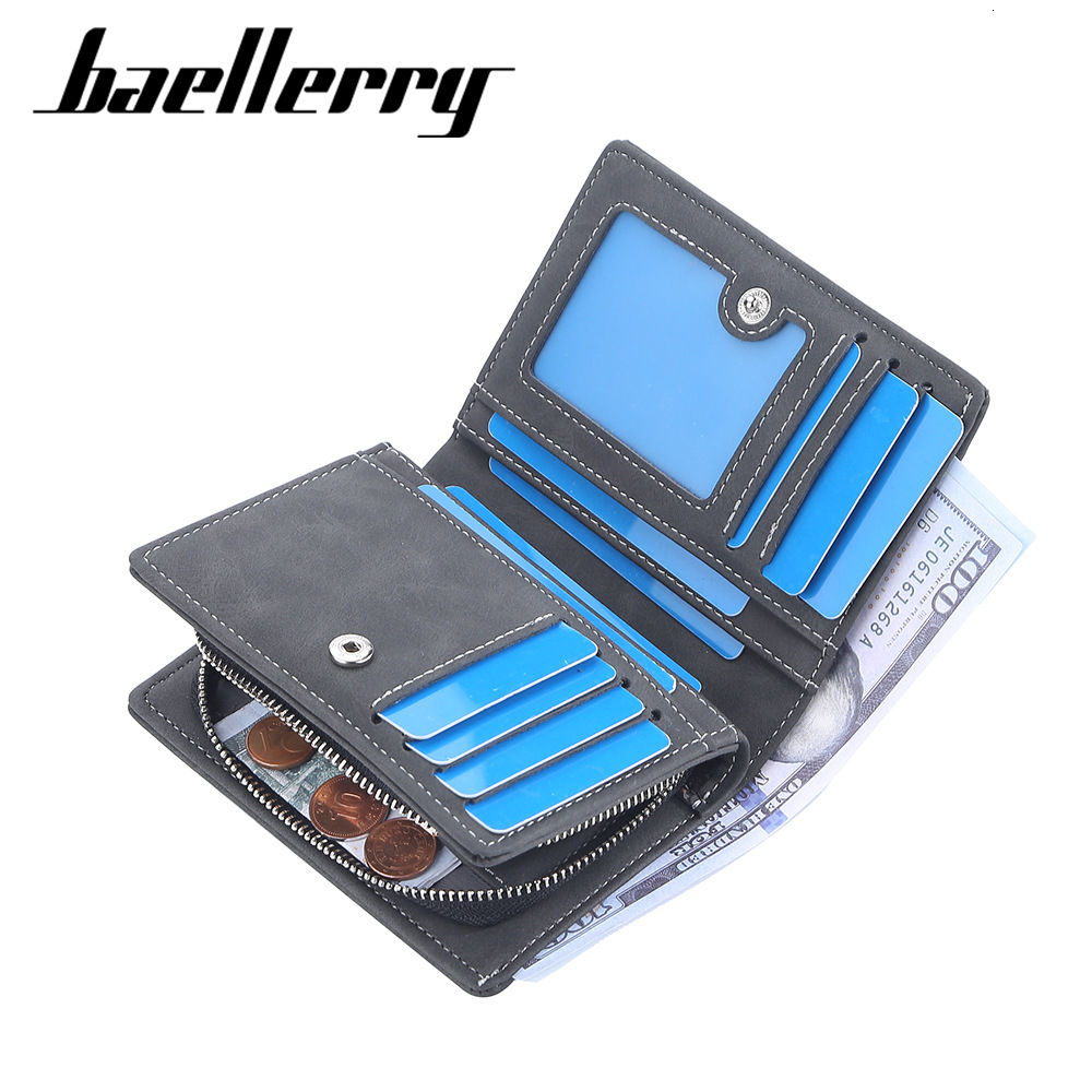 Designer Baellerry Men's Short Multi-Card Slot Zipper Buckle Coin Purse Suede Vertical Wallet Light Luxury Women's Bag