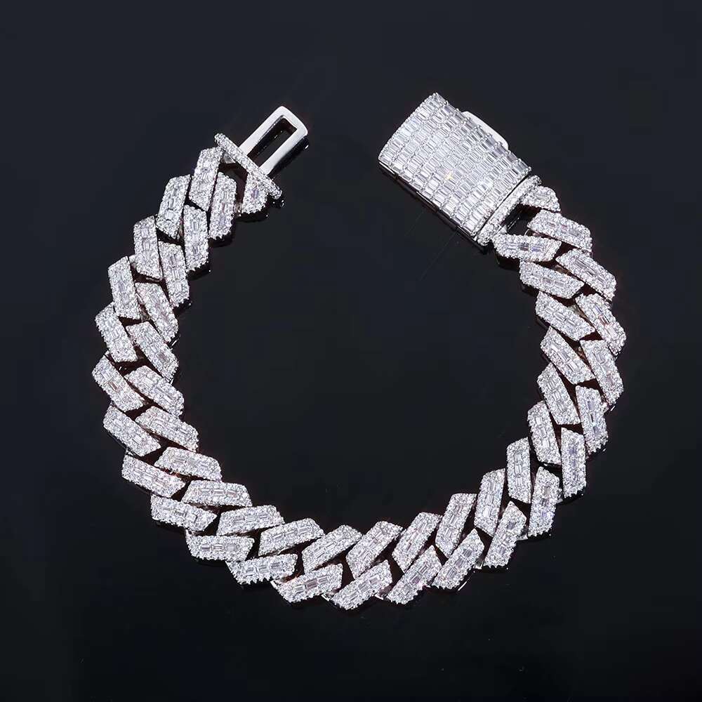 NUOYA Iced Out Prong Cuban Chain 14MM Chunky Link Mixed Inlay Baguette Round Cubic Zirconia Hip Hop Bracelet