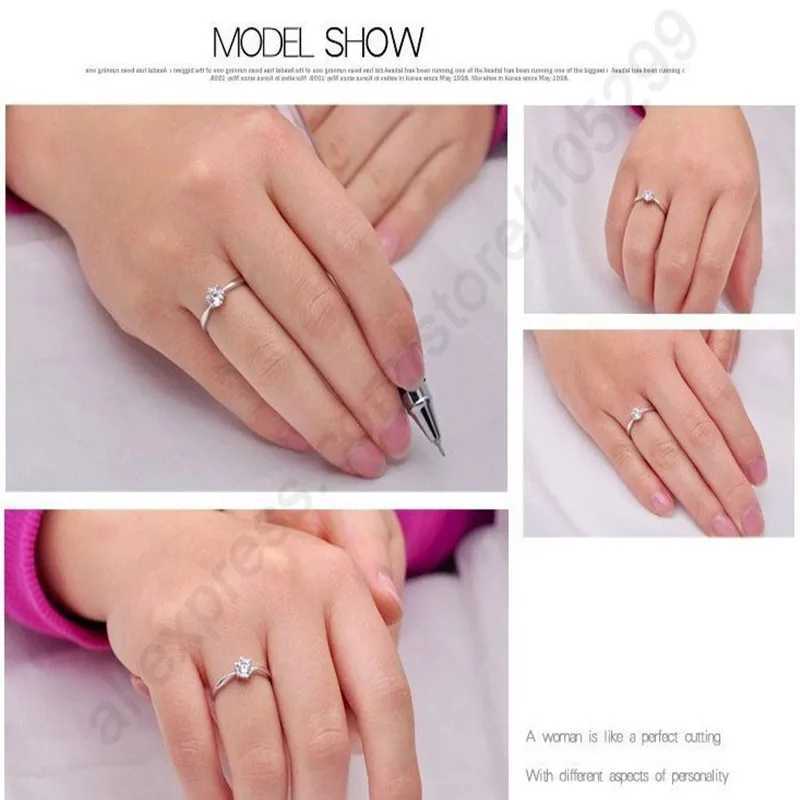 Elegant Classic Real 925 Sterling Silver Finger Rings Jewelry Crystal Cubic Zirconia 6 Prongs Women Wedding Rings XJ250707