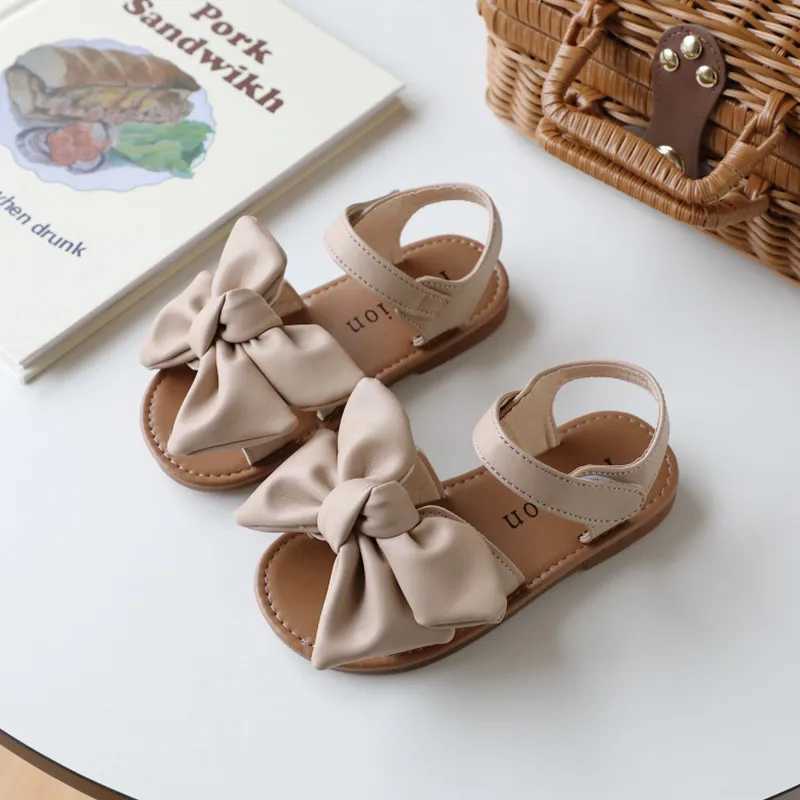 Girls Summer Sandals Beautiful Pu Leather Open Toe Children Sliders 21-30 Toddler Hoo-loop Flexible All-match Kids Flat Shoes R250707