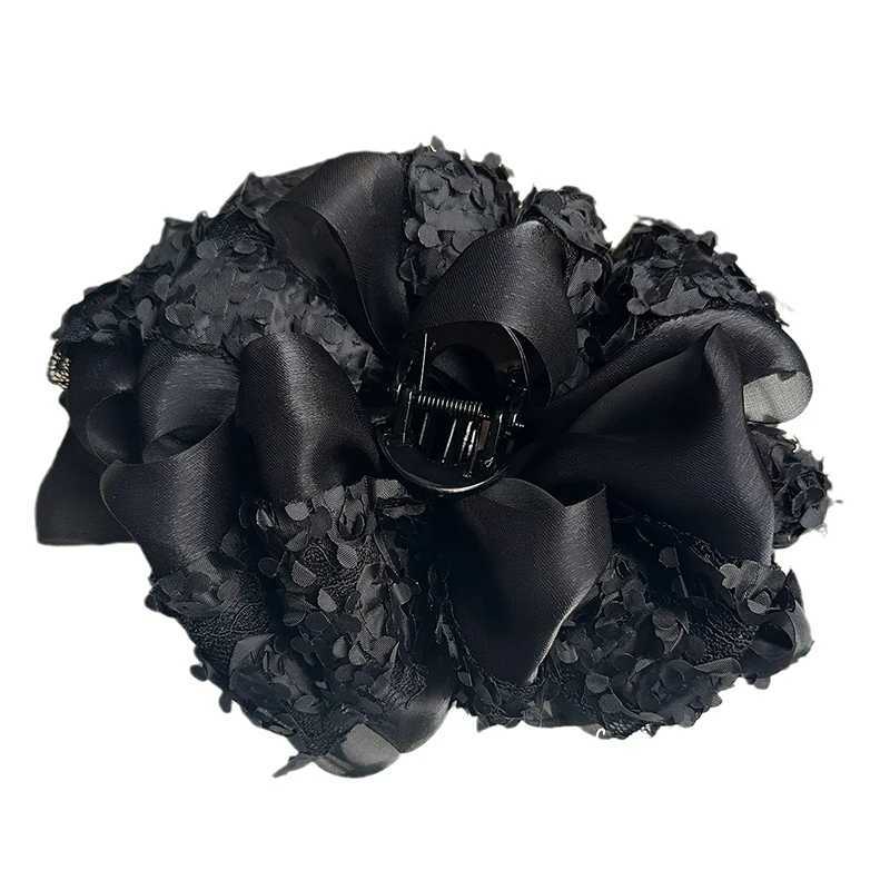 Elegance Temperament Large Claw Clip Multilayer Bow Black Fabric Ribbon Claw Jaw Clips Ponytail Hairpin Women Hair Accessories Z250707
