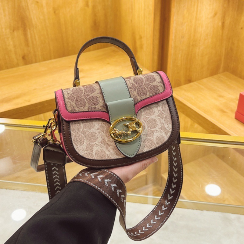 Designer 2025 New Trendy High-End Color-Block Shoulder Versatile Wide Strap Crossbody Commuter Handbag Light Luxury Women's Bag
