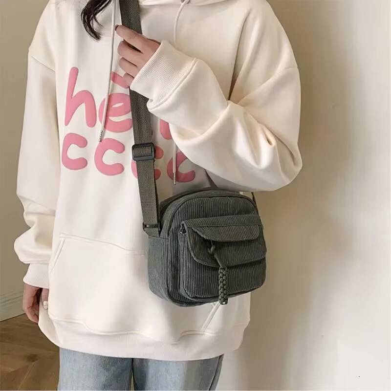 Korean Harajuku Messenger Bags Corduroy Womens Small Shoulder Teenager Girl Crossbody Bag Cute Tote Student Bolsa ddmynov