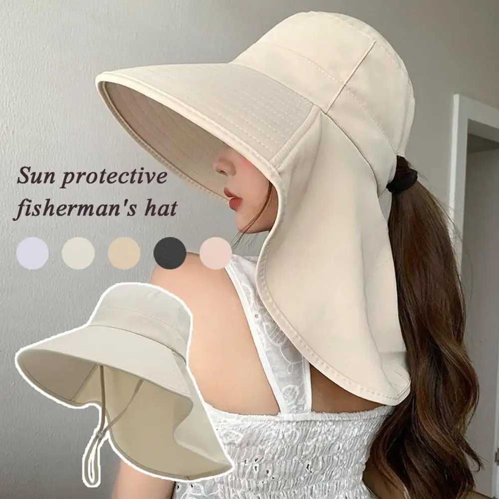 Shawl Sunscreen Cap Ponytail Travel Fisherman Hat Wide Brim Sun Hat with Neck Flap Outdoor UV Anti Neck Protection Sun Visors Y250707