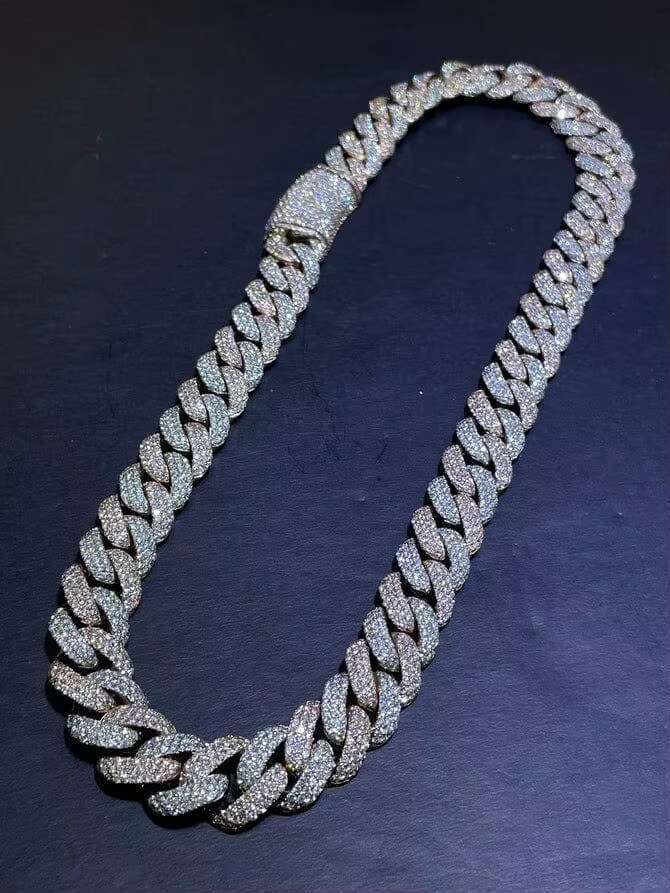 Most Affordable 16MM Round Moissanite Diamond 3 Row Iced Out Miami Cuban Link Chain for Mens From India