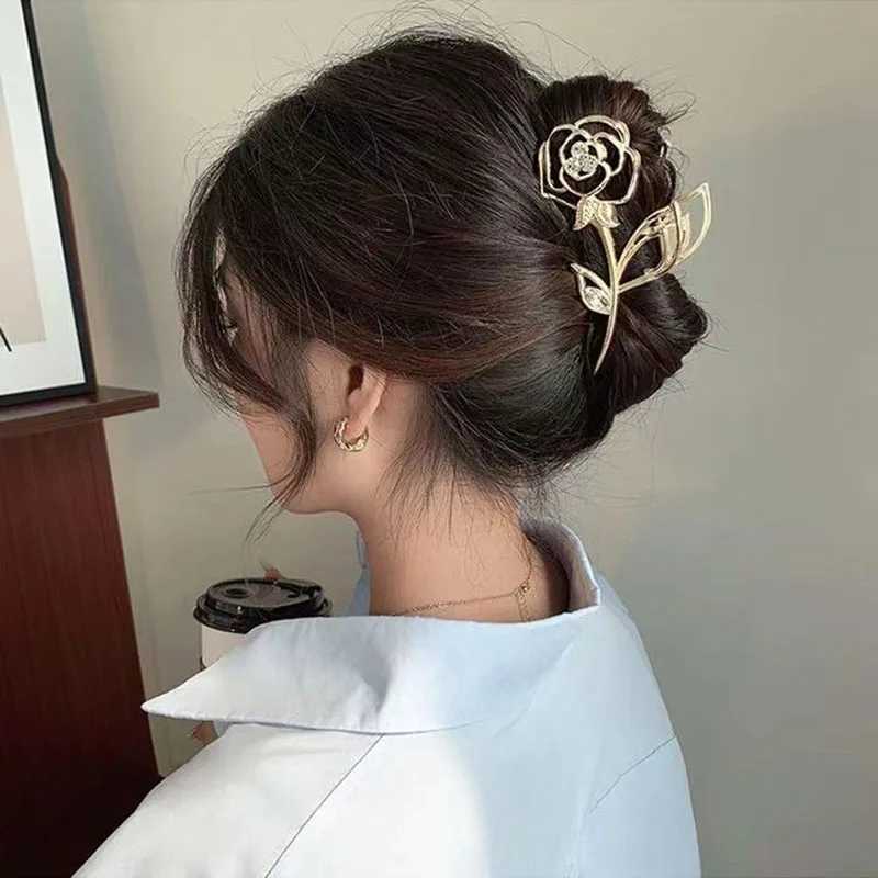 Woman Large Metal Rose Floral Leaf Hair Claw Crab Ladies Barrettes Hairgrip Girls Hair Clips Hairpins Headwear Accessories Gifts Z250707
