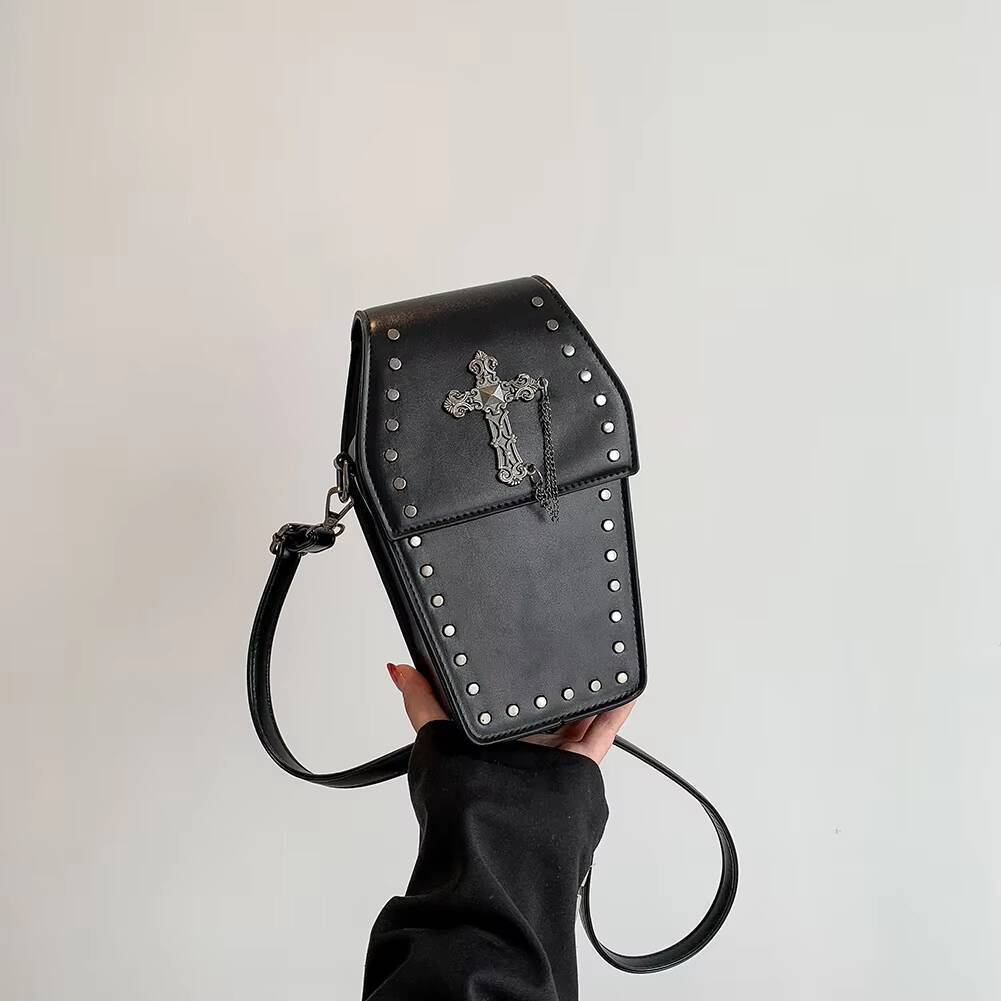 Gothic Crossbody for Women Coffin Shoulder Purse Cartoon Y2K Messenger Cellphone PU Leather Halloween Gift Phone Bag ddmynov
