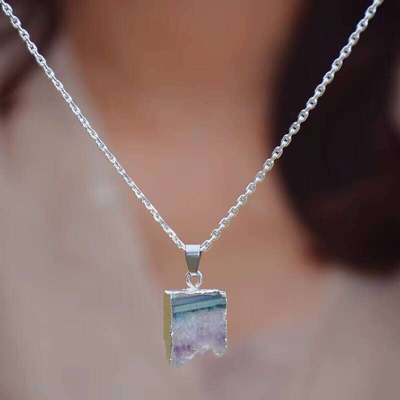 Amethyst Pendant Female Girl High-end Stainless Steel Chain Necklace