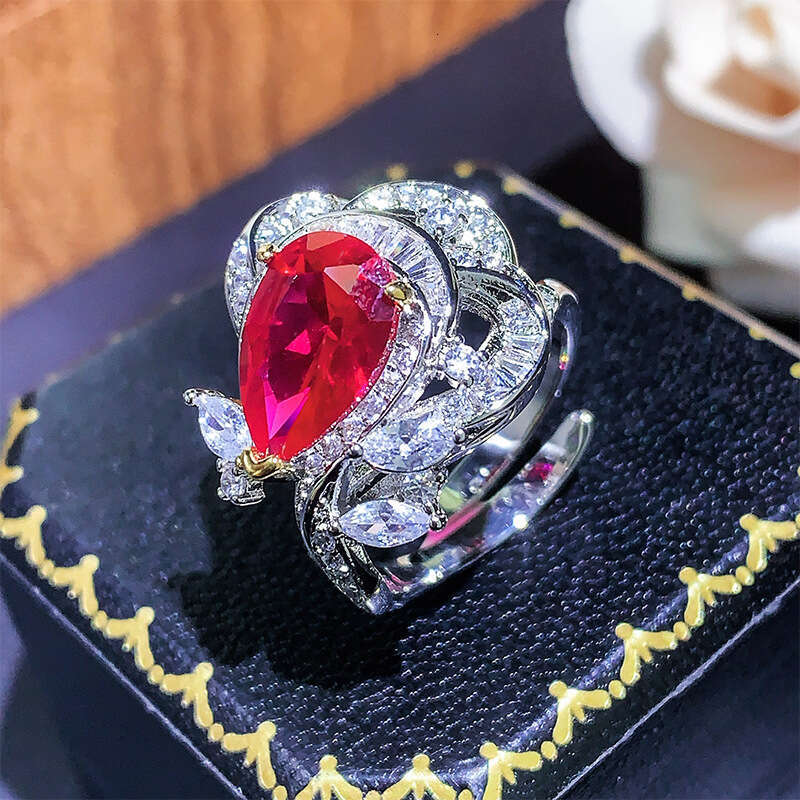 Autumn Winter New Jewelry Ring Simulated Blood Red Blue Spinel Pink Yellow Zircon Fashion Commuter Women's Style B48
